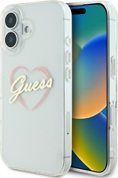 Mbrojtëse telefoni Guess GUHCP16SHCHGSPT, për iPhone 16 6.1", hardcase transparente, me zemër rozë