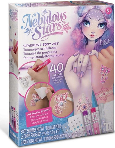Set tatuazhesh për trup Nebulous Stars Stardust Body Art, 40 copë, me shkëlqim, shumëngjyrësh