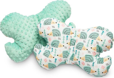 Jastëk bebe Baby Pillow, formë fluture, 25x36 cm, mentol me boza shumëngjyrëshe