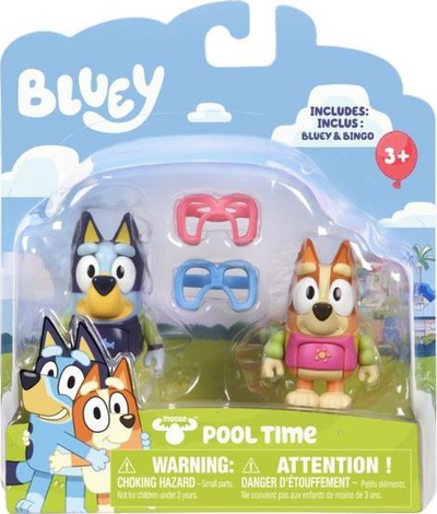 Set me figurina Bluey Pool Time, Bluey edhe Bingo, 6 cm, shumëngjyrëshe