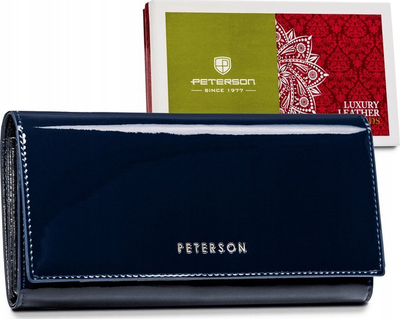 Portofol gocash Peterson Classic, lëkurë natyrale me llustër, RFID, blu navy
