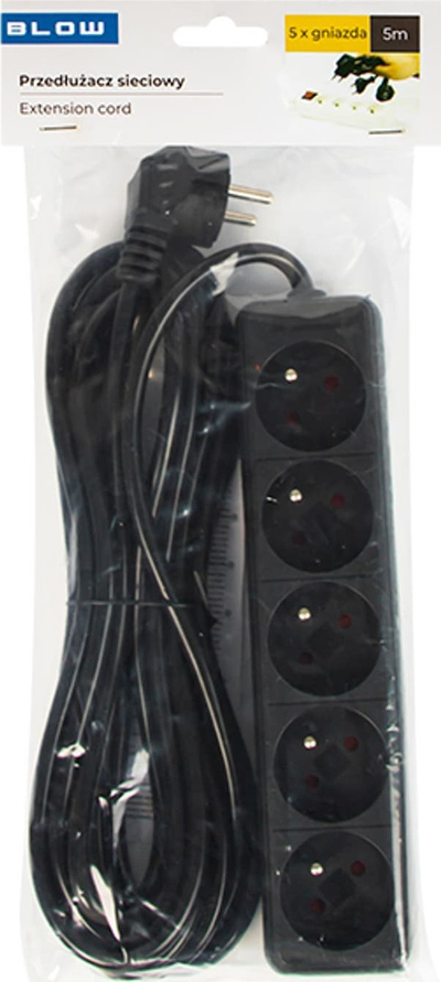 Zgjatës prizash Blow PR-570P, 5 priza, 5m, i zi