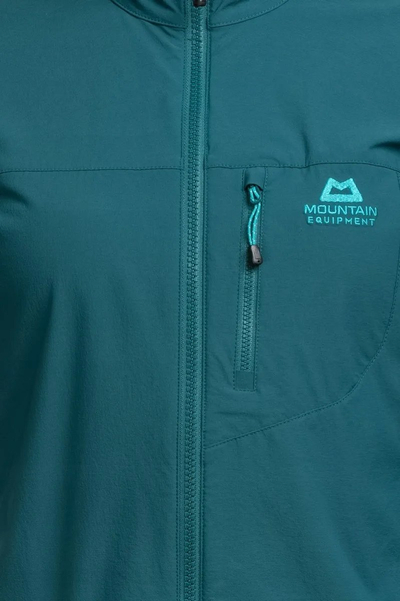 Софтшел јакна за жени Mountain Equipment Echo Hooded, со капуљача, отпорна на ветер, зелена боја петрол
