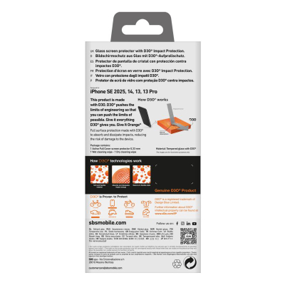 Xham mbrojtës telefoni SBS Screenglass për Apple iPhone 16e, 13, 13 Pro edhe 14, 1 copë, transparent