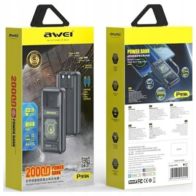 Пренослив полнач Awei P99K, 20000mAh, 22.5W, црн