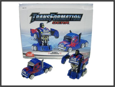 Lodër kamion Transform Gear HYSY05, 15 cm, që kthehet në robot, blu me të kuqe