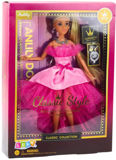 Kukull Lean Toys Anlily Glitter Ball Gown, gjymtyrë lëvizëse, flokë biondë, fustan rozë me shkëlqim