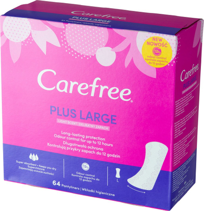 Peceta higjienike Carefree Plus Large Unscented, përditshme, 64 copë, të bardha