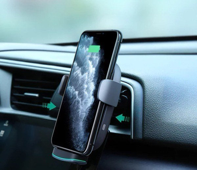 Mbajtëse telefoni për makinë Aukey Navigator Wind II HD-C52, karikim wireless 10W, e zezë