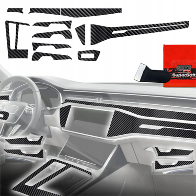 Folie interieri GrizzGlass PianoSkin për Audi A6 C8 2018-2024, set 11 pjesë, karbon me shkëlqim, e zezë