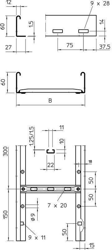 Shteg kabllor çeliku LG 620 NS, 200x60mm, trashësi 1.5mm, i galvanizuar