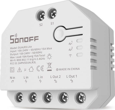 Çelës inteligjent Sonoff Dual R3 Lite, 2 kanale, Wi‑Fi, i bardhë