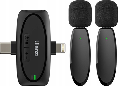 Set mikrofonësh wireless Ulanzi V6, 2x mikrofon, marrës 3 në 1 USB C Lightning 3.5mm
