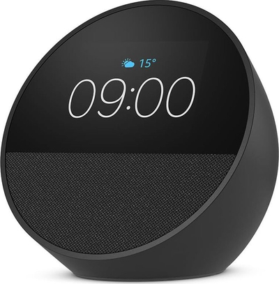 Altoparlant smart Amazon Echo Spot 2024 me Alexa, me ekran të vogël, i zi