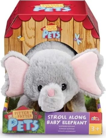 Lodër pelushi Pitter Patter Pets Stroll Along, bebe elefant me tinguj dhe ecje, gri me rozë