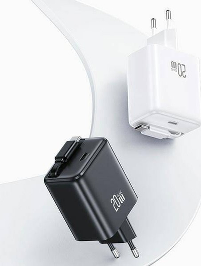 Karikues muri USAMS CC233, USB C 20W PD QC, kabllo USB C tërheqëse, i zi