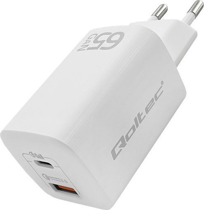 Karikues muri Qoltec GaN Ultra, 65W, USB C PD dhe USB QC 3.0, i bardhë