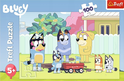 Puzzle TREFL Cheerful World Bluey, 100 copa, shumëngjyrëshe