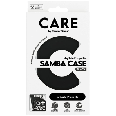 Kapak telefoni PanzerGlass CARE Samba, për iPhone 17e 16e, shkon me karikim Qi, i zi