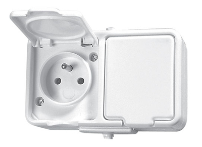 Prizë me kapak Schneider Electric 2-fish w / u 16A IP44 (NT230H01), e bardhë