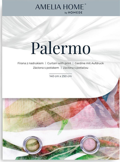 Perde zbukuruese Amelia Home Palermo, 140x250 cm, me unaza, me lule, e bardhë