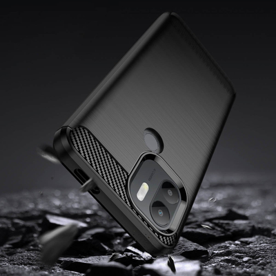 Mbrojtëse telefoni Hurtel Carbon Case për Xiaomi Redmi A1 Plus, silikon i butë, imitim fibrë karboni, e zezë