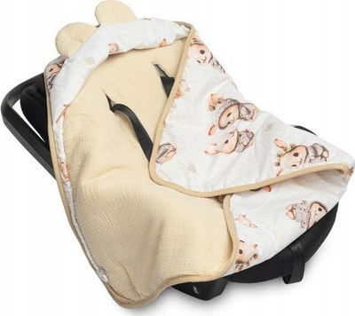 Batanije muslini për ulëse veture CAR SEAT, 90x90 cm, me lepurusha, bezhë