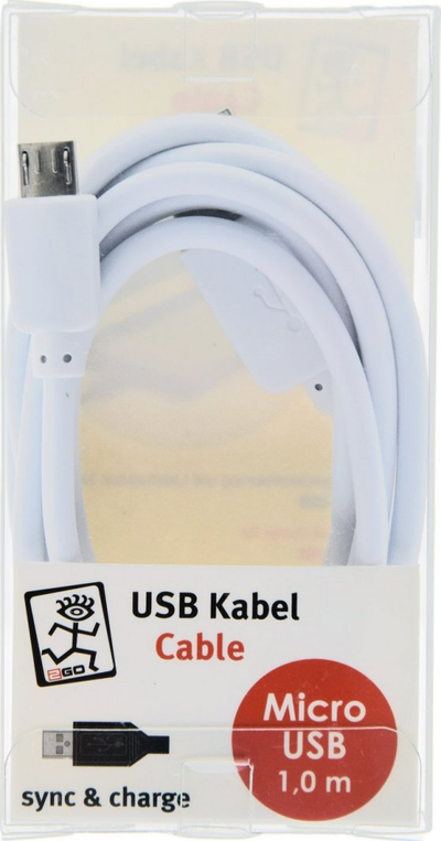 Kабел USB 2GO 795202, Micro USB, 1 m, бел