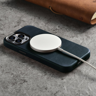 Mbulesë telefoni iCarer Oil Wax Premium Leather MagSafe, për iPhone 14 Pro Max, lëkurë natyrale, blu e errët