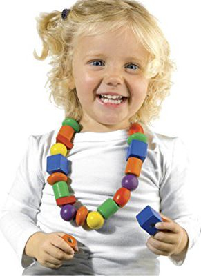 Lodër edukative me rruaza druri SES Wooden Beads, 18 copë, për fëmijë të vegjël, shumëngjyrëshe