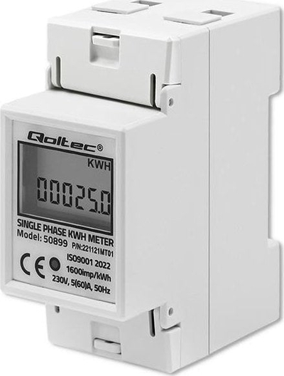 Matës energjie Qoltec njëfazësh elektronik, 230V, me ekran LCD, për shina DIN
