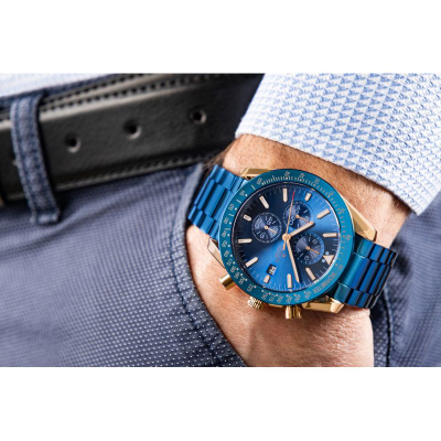 Orë burrash Giewont Chronograph GW8720-B5, xham safir, çelik inoks, blu bakri