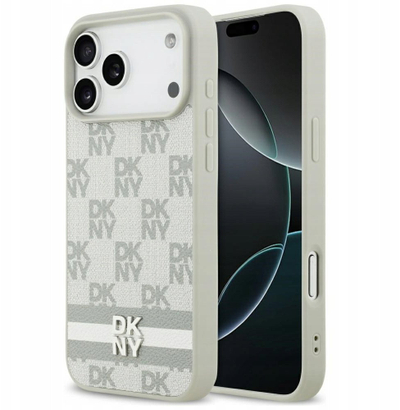 Kapak telefoni DKNY për iPhone 17 Pro Max, shah me vija, bezhë