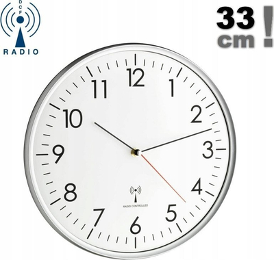 Orë muri TFA analoge, me radio, e bardhë me argjend