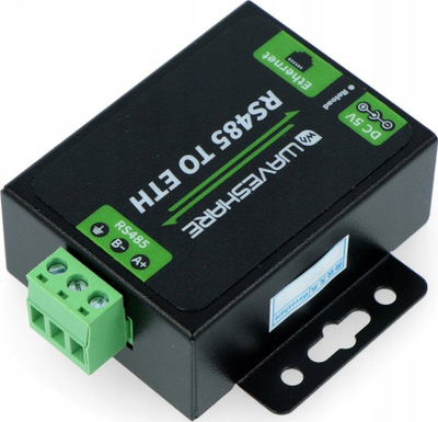 Konvertues RS485 në Ethernet Waveshare RS485 TO ETH, 5V DC, metalik, i zi