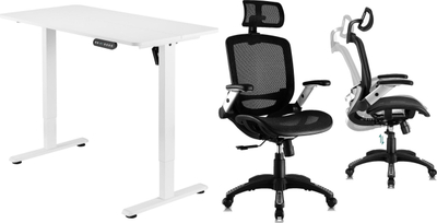 Set tavolinë elektrike dhe karrige zyre Mozos ED PRO WH Ergo C, 120x60 cm, elektrik, e bardhë dhe e zezë