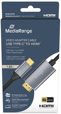 Adapter video MediaRange USB C 3.2 në HDMI, kabllo 1.8m, i zi