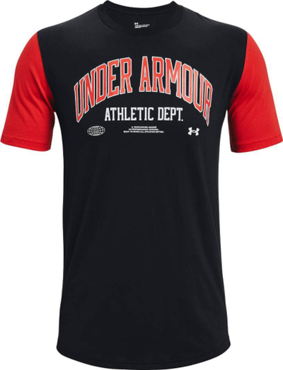 Bluza me mëngë t’shkurtëra Under Armour ATH DEPT CLRBLK SS, për burra, me logo m’përpara, e zezë me t’kuqe