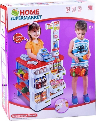 Arkë lodër supermarket, me shportë, me skaner, shumëngjyrëshe