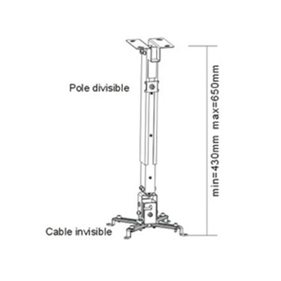 Mbajtëse tavani për projektor Sunne PRO02S, rregullim lartësie 430-650 mm, ngjyrë argjendtë