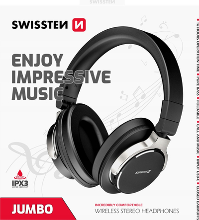 Kufje Bluetooth Swissten Jumbo, on ear, wireless, të zeza