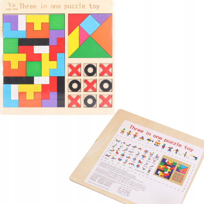 Lojë druri puzzle Pao Pao Z10035, 3 në 1, për kalamaj, shumëngjyrëshe