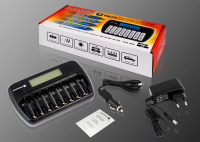 Karikues baterish EverActive NC-800, 8 kanale, LCD, i zi