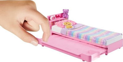 Set lodër Barbie My First Bedtime, shtrat me krevat tërheqës, aksesorë gjumi, rozë pastel