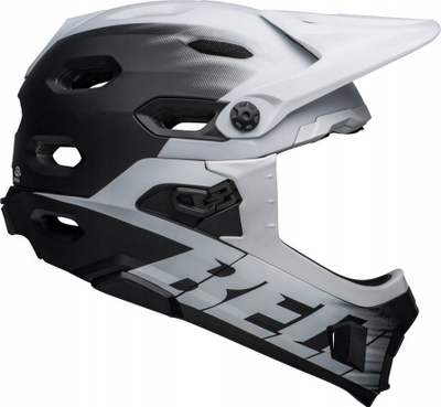 Helmetë mali Bell Super DH Spherical MIPS, full face, 55-59cm, e zezë-bardhë mat