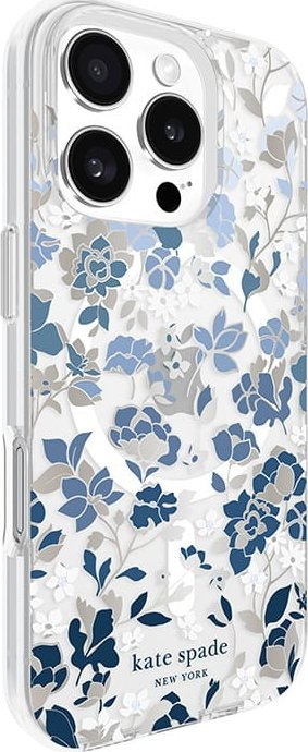 Mbulesë telefoni Kate Spade New York Flowerbed, me MagSafe, për iPhone 16 Pro, blu me lule