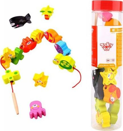 Lojë druri me fije Tooky Toy Marine, 24 copa, shumëngjyrëshe