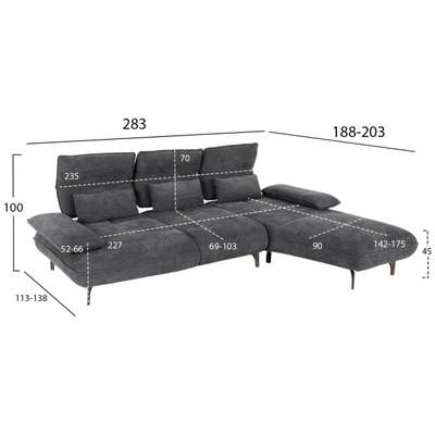Divan-Shtrat këndor Convert (i djathtë) 283×188×100 cm (HM3268.03R), gri