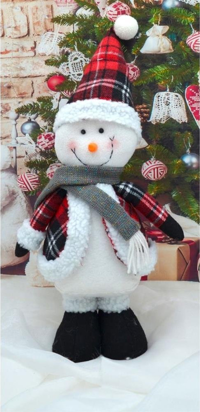 Figurinë zbukuruese Saska Christmas Snowman, 50 cm, e bardhë kuqe zi