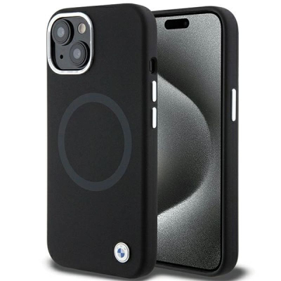 Këllëf BMW Signature Liquid Silicone MagSafe për iPhone 15 Plus, i zi